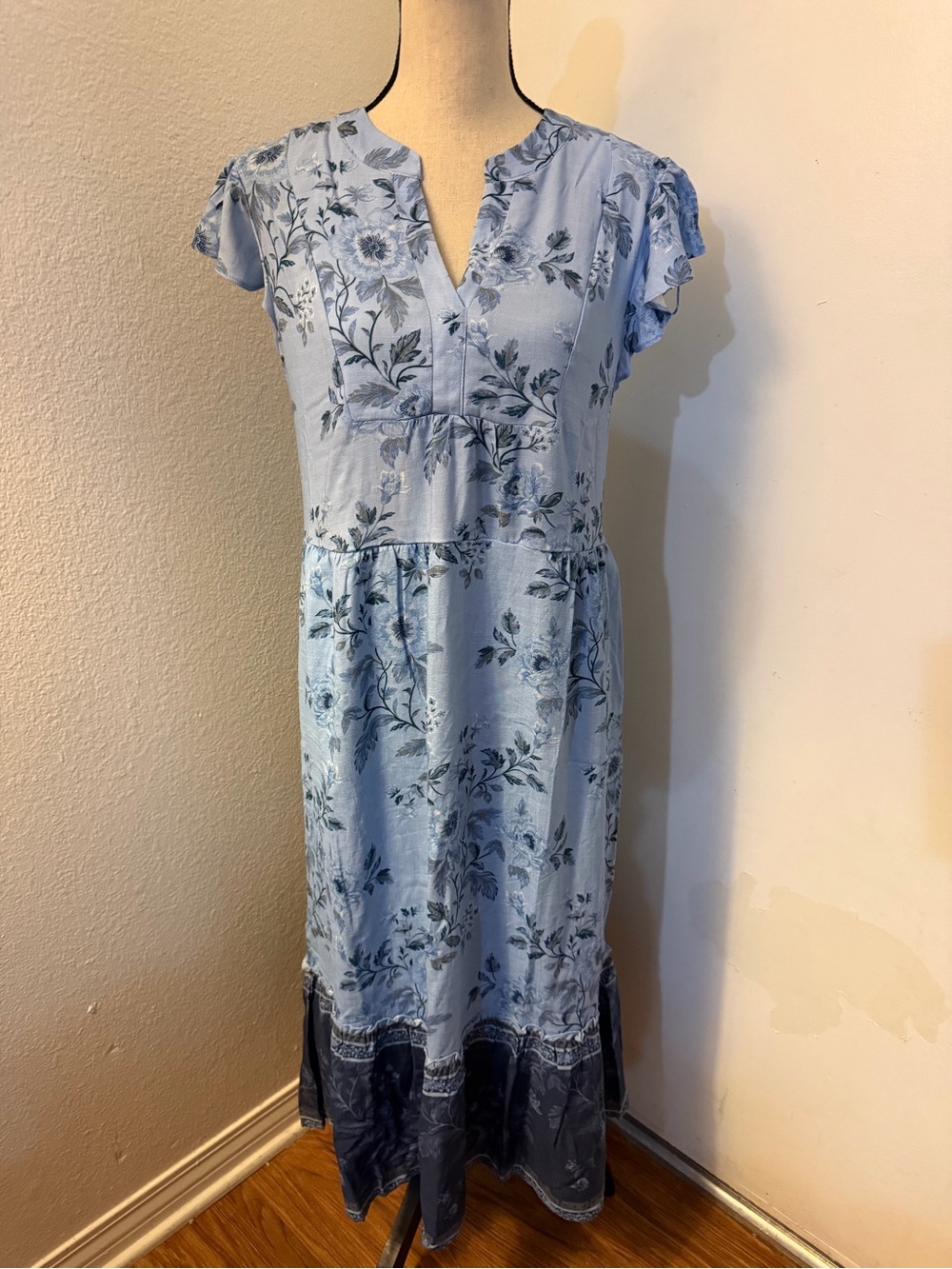 Lucky Brand Light Blue Floral Maxi Dress with Dark Blue Hem